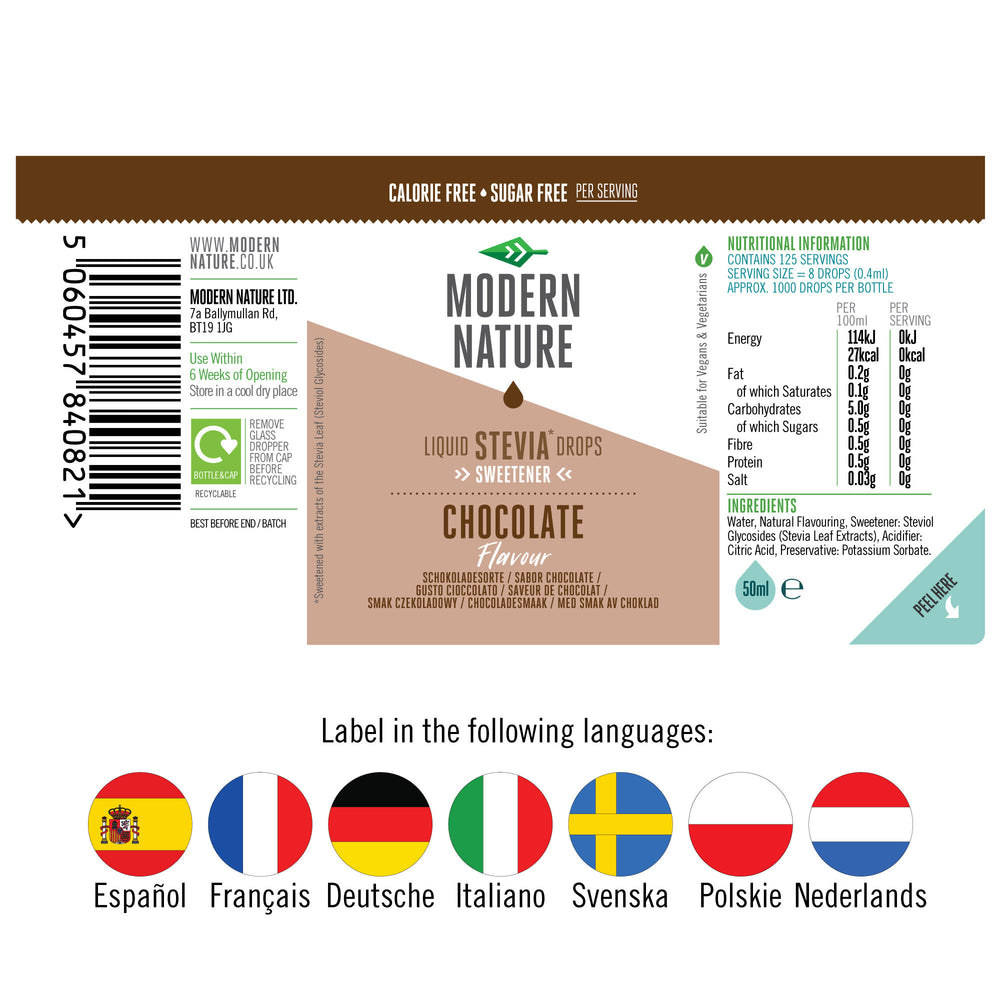 Flüssiger Süßstoff in Stevia-Tropfen – Schokoladengeschmack – 50 ml